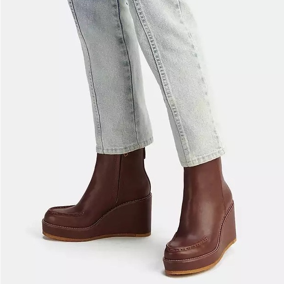Coach Shoes - Coach Brady Booties Women Size 8 Brown Leather Wedge Ankle Boots Platform Casual
